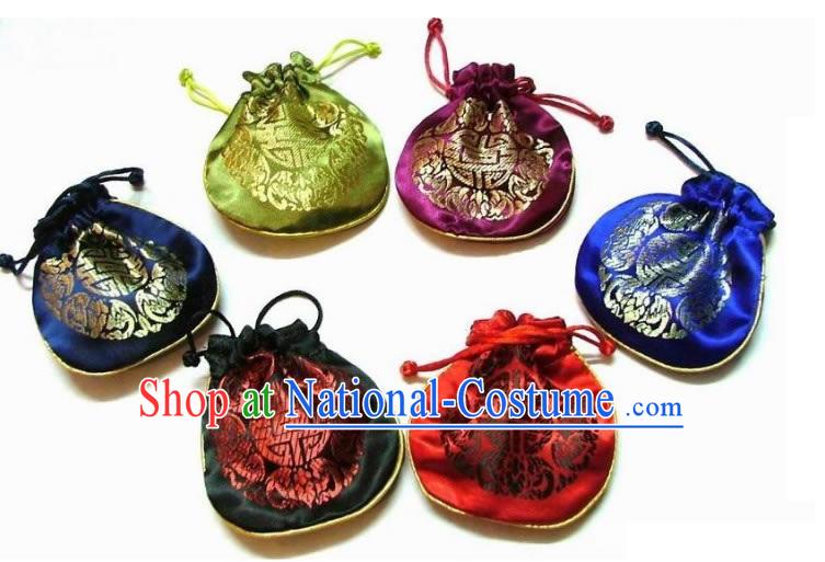 Chinese Classic Silk Drawstring Jewellery Pouches Set-Fu _5 pieces_