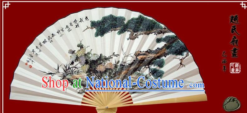 Chinese Hand Painted Large Decoration Fan by Zhao Qiaofa-Being Wise and Noble