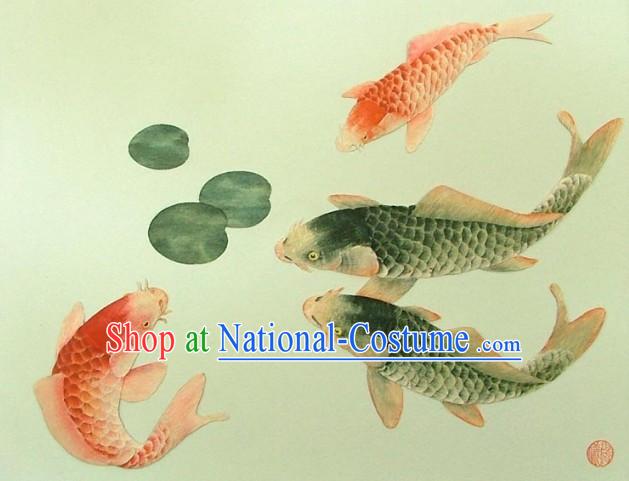 Chinese Classic Hand Carved Wood House Solid Decorative Painting-Prosperous Goldfish