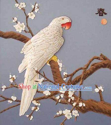 Chinese Classic Hand Carved Wood House Solid Decorative Painting-Parrot