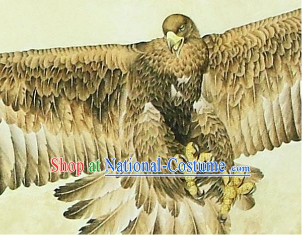 Chinese Classic Large Hand Carved Wood House Solid Decorative Painting-Eagle Flying in the Sea