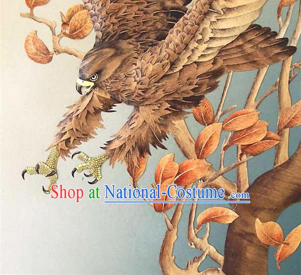 Chinese Classic Large Hand Carved Wood House Solid Decorative Painting-Hawk in the Wind