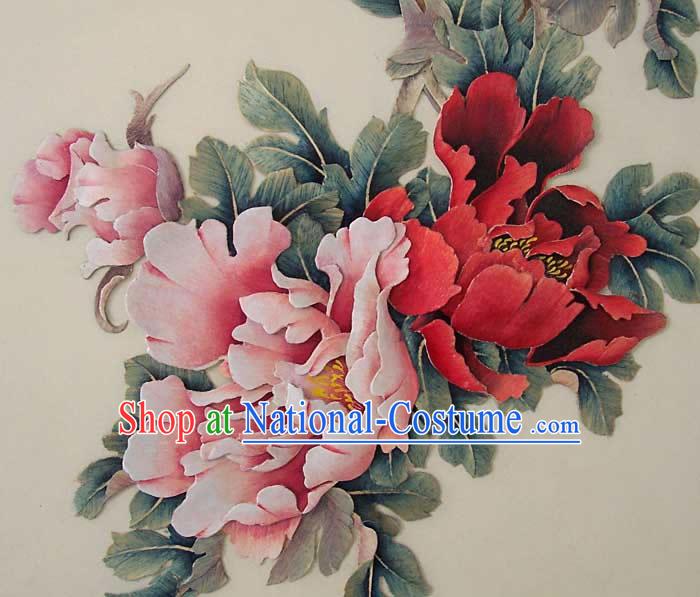 Chinese Hand Carved Wood House Solid Decorative Painting-Palace Peony