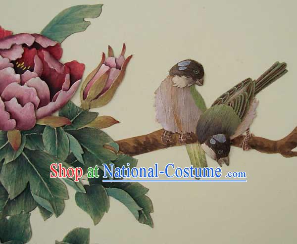 Chinese Classic Large Hand Carved Wood House Solid Decorative Painting-Bird and Flower