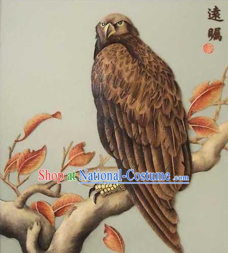 Chinese Classic Hand Carved Wood House Solid Decorative Painting-Hawk