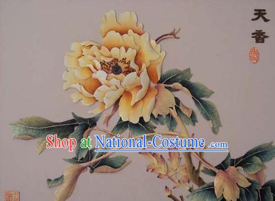 Chinese Classic Hand Carved Wood House Solid Decorative Painting-Prosperous Peony