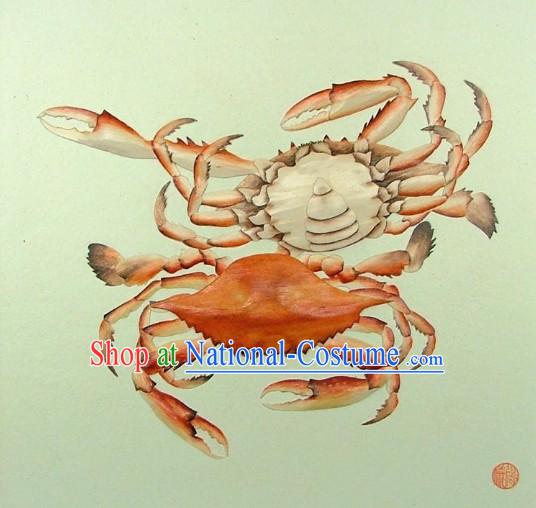 Chinese Classic Hand Carved Wood House Solid Decorative Painting-Crab