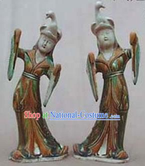 Chinese Classic Archaized Tang San Cai Statue-Tang Dynasty Lady Dancers with Phoenix Hat