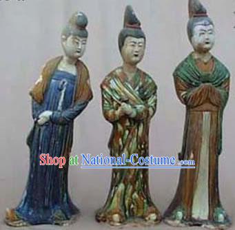 Chinese Classic Archaized Tang San Cai Statue-Maids of Honour _Three Pieces Set_