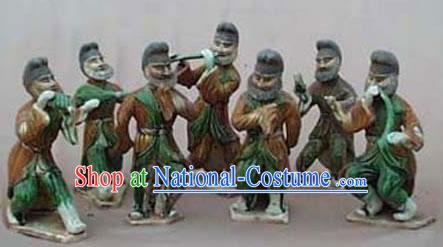 Chinese Classic Archaized Tang San Cai Statue-Group of Hu Musicians _Seven Pieces Set_