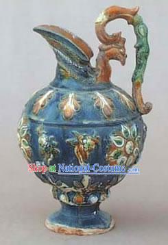 Chinese Classic Archaized Tang San Cai Statue-Phoenix Queen Kettle