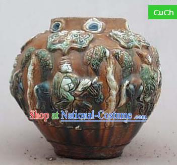 Chinese Classic Archaized Tang San Cai Statue-Spring Travel Pot