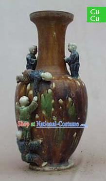 Chinese Classic Archaized Tang San Cai Statue-Five Children Jar