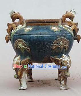 Chinese Classic Archaized Tang San Cai Statue-Phoenix Ears Tripod pot