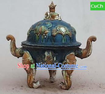 Chinese Classic Archaized Tang San Cai Statue-Tang Dynasty Elephant Foot Censer