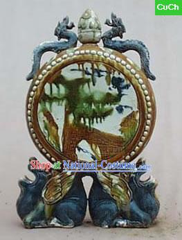 Chinese Classic Archaized Tang San Cai Statue-Ancient Beast Holding up Dragon Drum