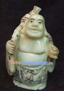 Chinese Classic Ox Bone Handicraft Sculpture Statue-Hop-Pocket Monk