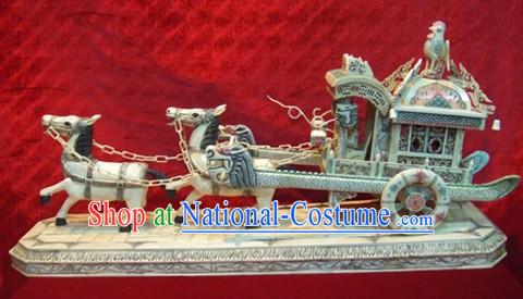 Chinese Classic Ox Bone Handicraft Sculpture Statue-Carriage