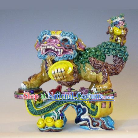 Chinese Classical Cochin Ceramics Statues-Large As You Wish Lion King