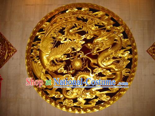 Chinese Palace 100_ Hand Carved Golden Dragon and Phoenix Large