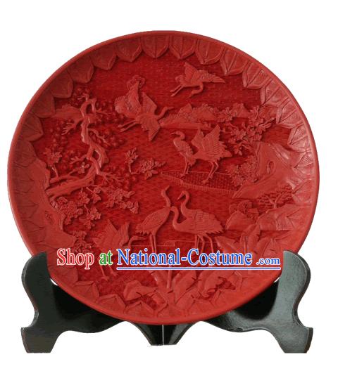 Chinese Palace Lacquer Works-Crane Longevity Plate