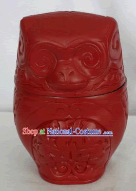 Chinese Hand Carved Palace Lacquer Box-Gorilla