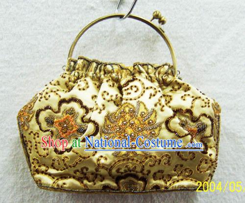 Chinese Traditional Silk Embroidery Golden Bag