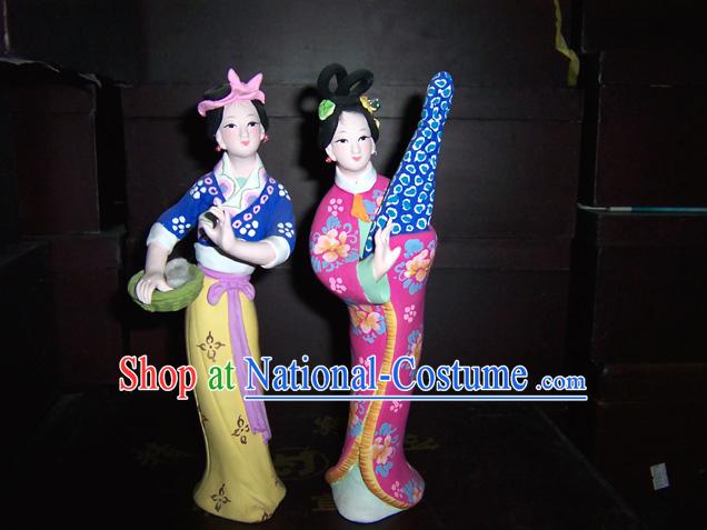 Hand Made Hui Shan Clay Figurine-Ancient Beauty Pair