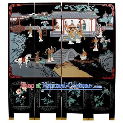 Chinese Classic Lacquer Folding Screen-Ancient Palace