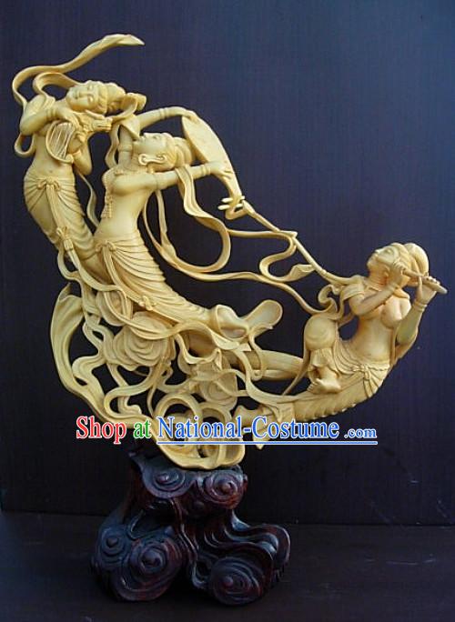 Chinese Hand Carved Sculpture-Ancient Flying Angel