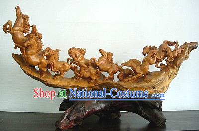 Chinese Hand Carved Sculpture-Running Horses Group