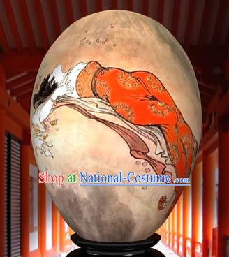 Chinese Wonder Hand Painted Colorful Egg-Ancient Lying Red Woman Painting