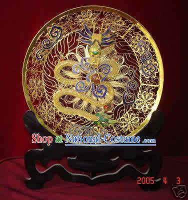 Chinese Palace Cloisonne Golden Dragon Plate