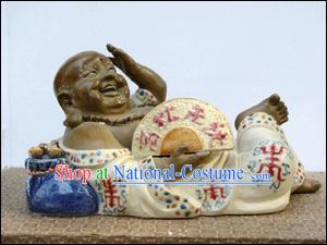 Hand Made Foshan Shi Wan Artistic Ceramics Statue-Happy Monk