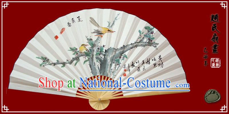 Chinese Hand Painted Large Decoration Fan by Zhao Qiaofa-Huang Li