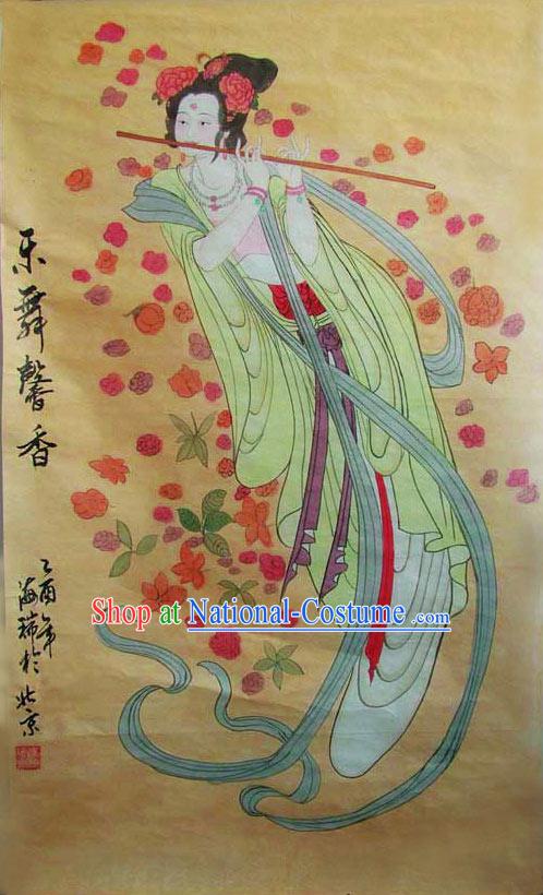 Chinese Traditional Painting-Flying Dancing Fairy Playing Flute