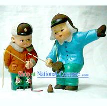 Chinese Hand Made Clay Figurine-Playing Traditional Game Peg-top