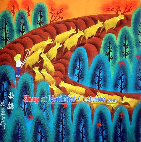 Shan Xi Folk Farmer Painting-Going Home after Working All Day