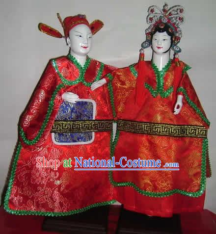 Chinese Classic Handmade Hand Puppet Couple-Bridegroom and Bride