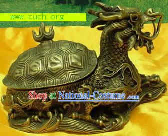 Elegant Chinese Brass Dragon Tortoise Statue