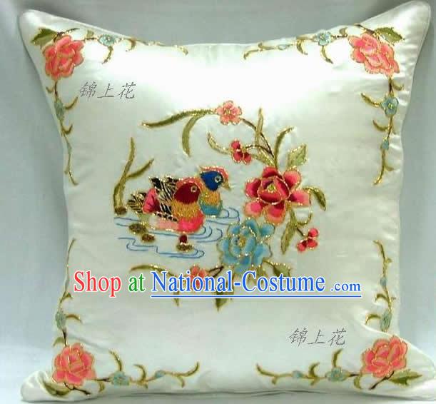 Hand Made Embroidery Mandarin Duck Love Silk Cushion