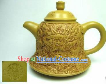 Chinese Hand Made Duan Teapot with Hand Carved Dragons On it