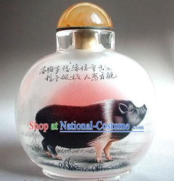 Snuff Bottles With Inside Painting Chinese Zodiac Series-Pig 1