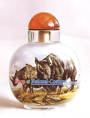 Snuff Bottles With Inside Painting Chinese Animal Series-Rhinoceros