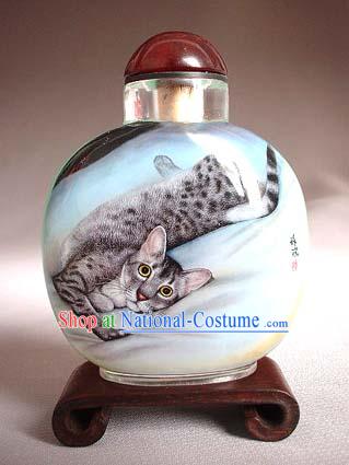 Snuff Bottles With Inside Painting Chinese Animal Series-Cat