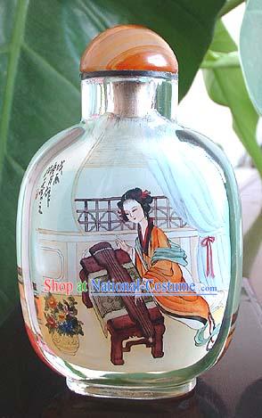 Snuff Bottles With Inside Painting Characters Series-Chinese Ancient Beauty Playing Zither