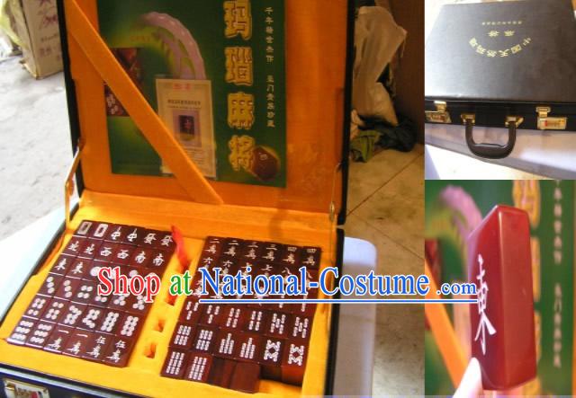 Chinese Top Grade Nature Red Agate Mahjong Imperial Set_144 pieces_