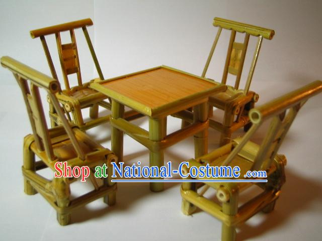 Chinese Classic Mini Furniture-Bamboo Desk and Chairs Set