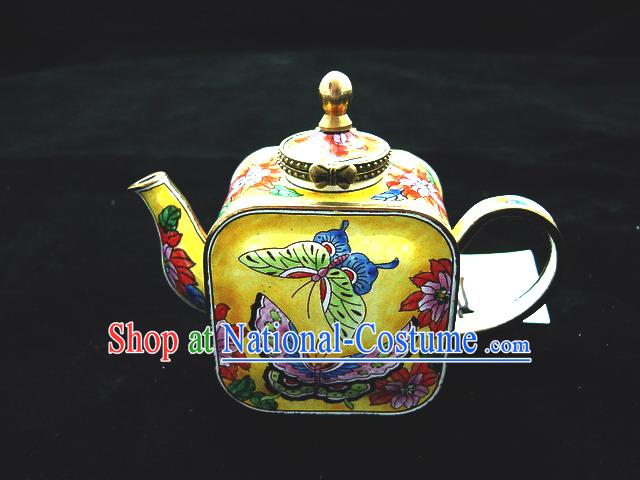 Chinese Classic Hand Painted Enamel Kettle-Butterfly and Peony