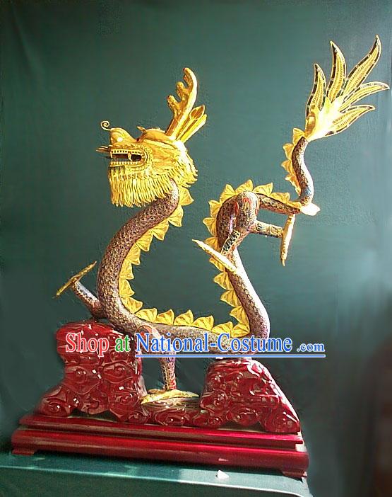 Chinese Gold Brass Cloisonne Dragon